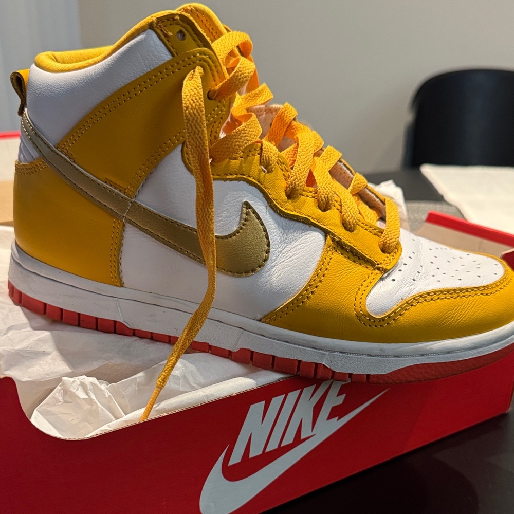 Women’s Nike Dunk High Sneakers - Yellow, White, Gold